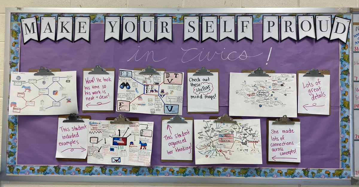MsHSabol's tweet photo. Students wrapped up our Political Process unit by creating mind maps. 🧠🗺 These 5 made our “Make Yourself Proud” board- such great thinking serves as a great role model for peers looking to make edits to their own work! 🏅 @GlasgowMS @FCPSR2 @FcpsSocial https://t.co/7WbSO6IfRh