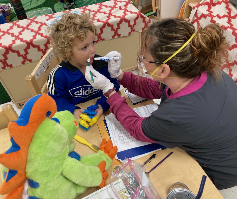 Tooth Tutor Kimmy visited Capstone's Lamoille County Early Learning Center this month and led kiddos through a story book about tooth care. Kiddos practiced their brushing skills with Elvis, the dragon puppet, and each child received a dental assessment from Kimmy.