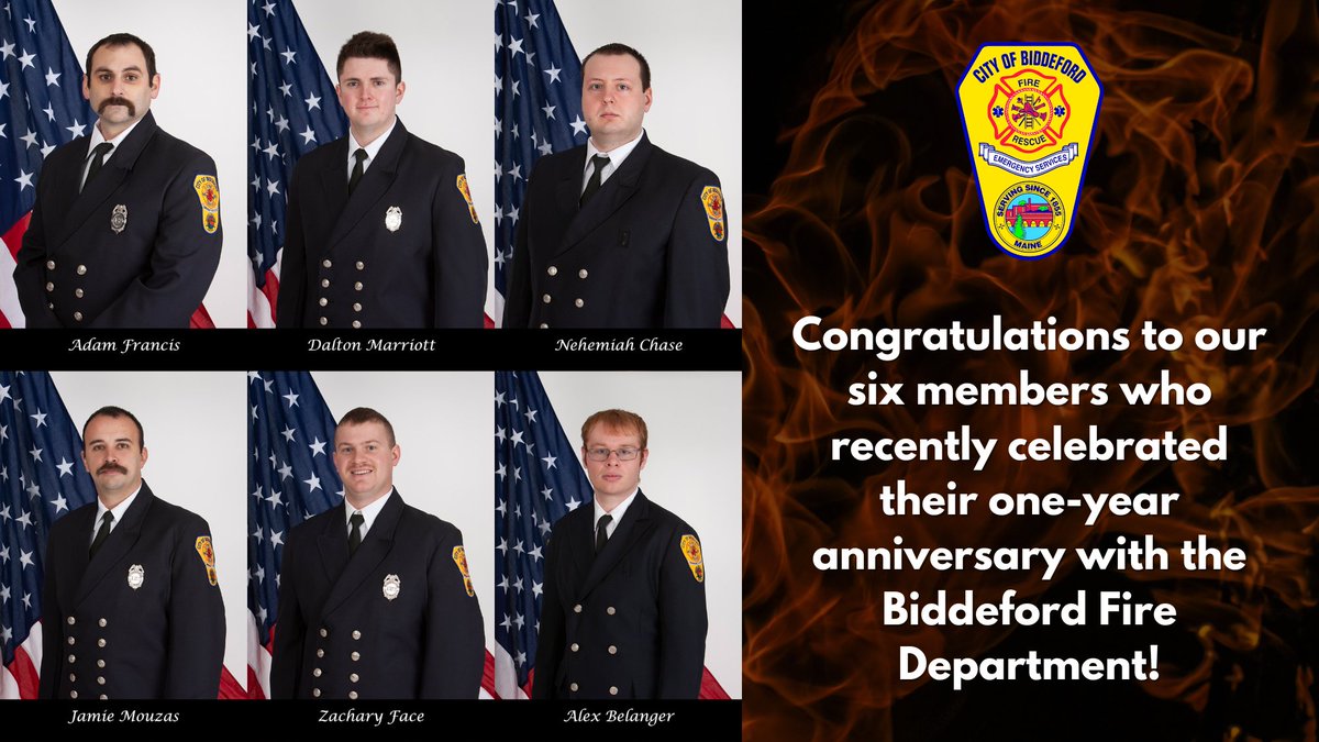 Congratulations to Jamie Mouzas, Nehemiah Chase, Alex Belanger, Zack Face, Dalton Marriott, and Adam Francis on your 1-year anniversary with the BFD!