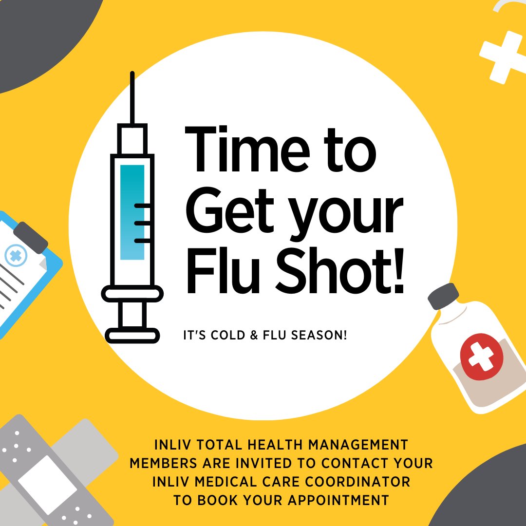 welllongevity_'s tweet photo. It's that time of year again! 
Flu shots are currently available free of charge at INLIV for all our Total Health Management members. Please reach out to your Medical Care Coordinator to reserve your appointment, or call 403.538.8881. https://t.co/cEJoKRMw7j