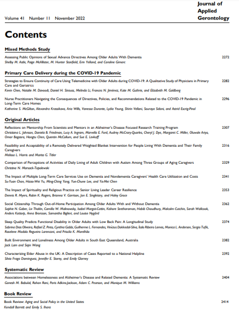 SGS_JAG's tweet photo. It's not a trick, but it is a treat! The Journal of Applied Gerontology November issue has published! Read it now: https://t.co/wgVZFgFS84 https://t.co/txSs2urA1i