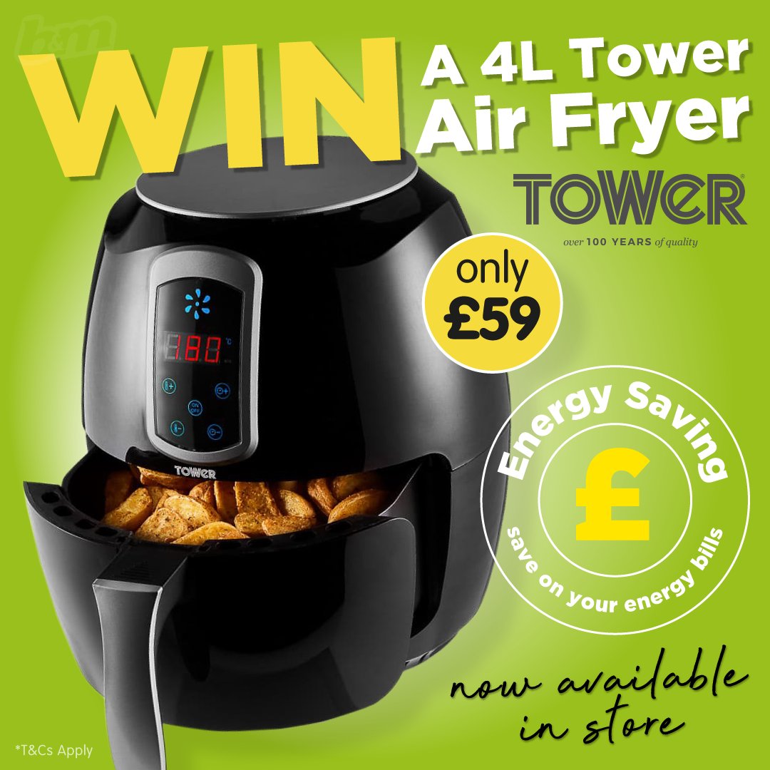 🔋 #COMPETITION TIME 🔋

With energy prices rising, it's more important than ever to maximise the energy we use; which is why we're giving away this 4L Tower Air Fryer 😍!

For your chance to #WIN, simply

1) FOLLOW
2) RT
3) COMMENT #BMAirFryer  

Competition ends 9am 04/11/22