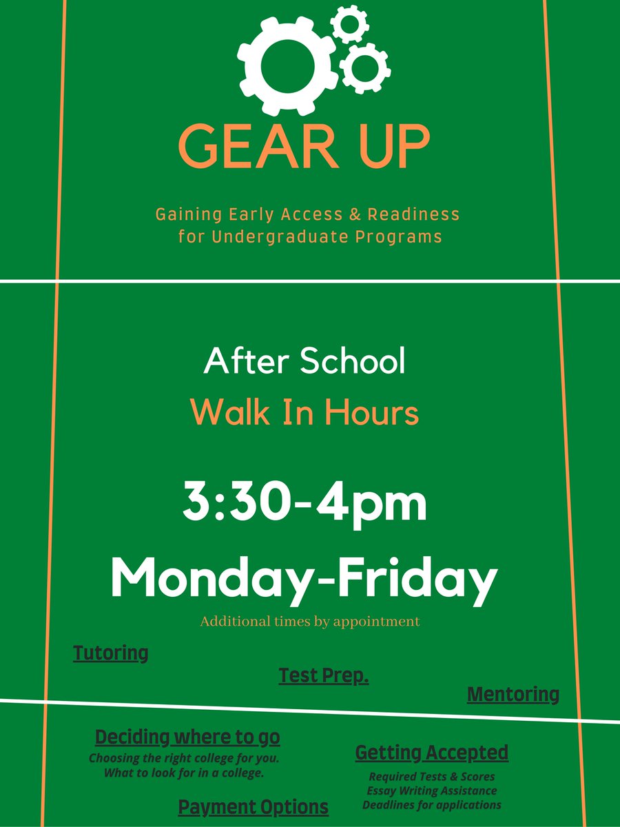 GEARUPLISD's tweet photo. Don't have time to come by during school? 
You can meet with GEAR UP after school! 
Let us help you plan for your future. https://t.co/TSExAbIo8s