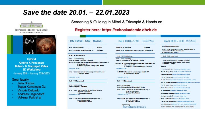 save the #echofirst date. We will start 2023 big #HVD innovative talks done by teams with imager showing 🔑 points, real heart team at work; twitter liaison @echo_stepbystep @mirvatalasnag @KardiologieHH @iamritu will tweet along; great faculty 👉bit.ly/3SMbPbD