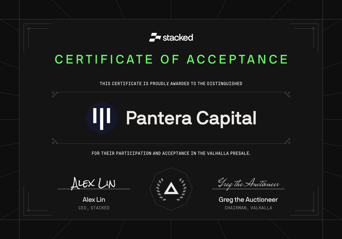 Presale "Lot #29" will be awarded to bidder <a href="/PanteraCapital/">Pantera Capital</a>.

Congratulations on the acquisition and we thank you for your vote of confidence.