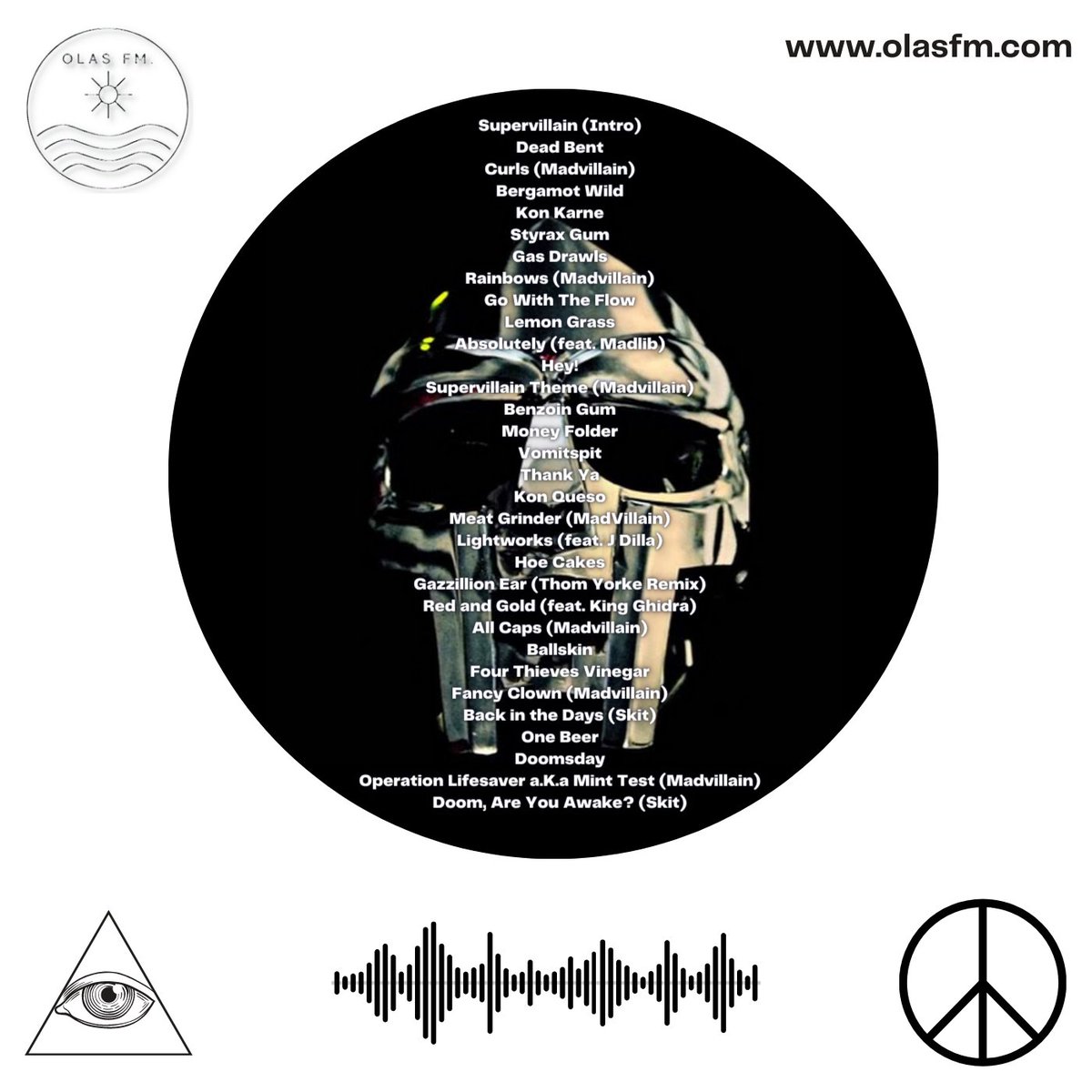 olas_fm's tweet photo. Episode 98 Halloween program brings a special tribute to the late MF DOOM.
An inimitable icon with a timeless legacy. Effortless rhymes over his own sampled chops. A discography cemented in the divine.
An hour &amp; half of the Super Villain's finest work.
https://t.co/cc6Y1r8E9l https://t.co/NoqEWy4SP2