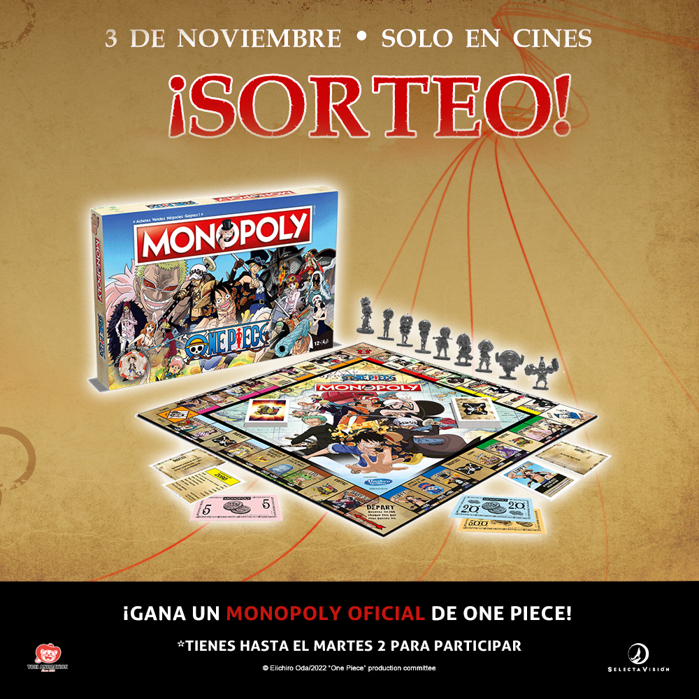 ‼️¡Todos con la #ONEPIECEFILMREDWEEK!

Celebramos el estreno en cines #ONEPIECE    FILM: RED con una semana de sorteos ¡Gana hoy el #MONOPOLY oficial de One Piece!

🔴Síguenos

🔴Like+RT

🔴Comenta etiquetando @ tu amigo rey de los juegos de mesa 👑

¡Suerte!