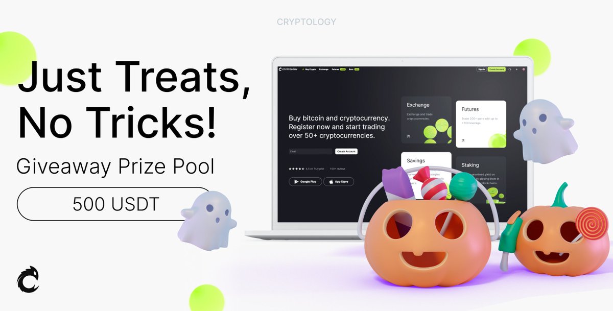 🎃Just Treats, No Tricks! Let’s start this spooky week with a  #HalloweenTreat #Giveaway! 

1. Follow @cryptologyexch 
2. Write in comments the “best ” price that you’ve bought $BTC in 2022
3.Tag @cryptologyexch and add #cryptology #BTC 

Complete tasks:
👉go.cryptology.com/Halloween-Give…