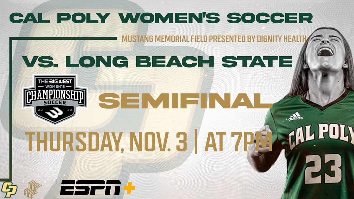 Big Match week!! We take on Long Beach State in the Semifinals of the 2022 <a href="/BigWestSports/">The Big West</a> Women's Soccer Championship on Thursday at 7 PM! Be there at Mustang Memorial Field, presented by Dignity Health, as we look to advance to the Final on Sunday! 
🎟 bit.ly/3DNxhZl