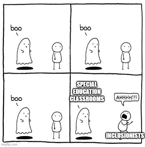 An inclusionist's worst nightmare. 

Special education classrooms.

Learn how schools and districts don't have to rely on disability specific and segregated special education classrooms to deliver specialized instruction to learners with disabilities at mcie.org