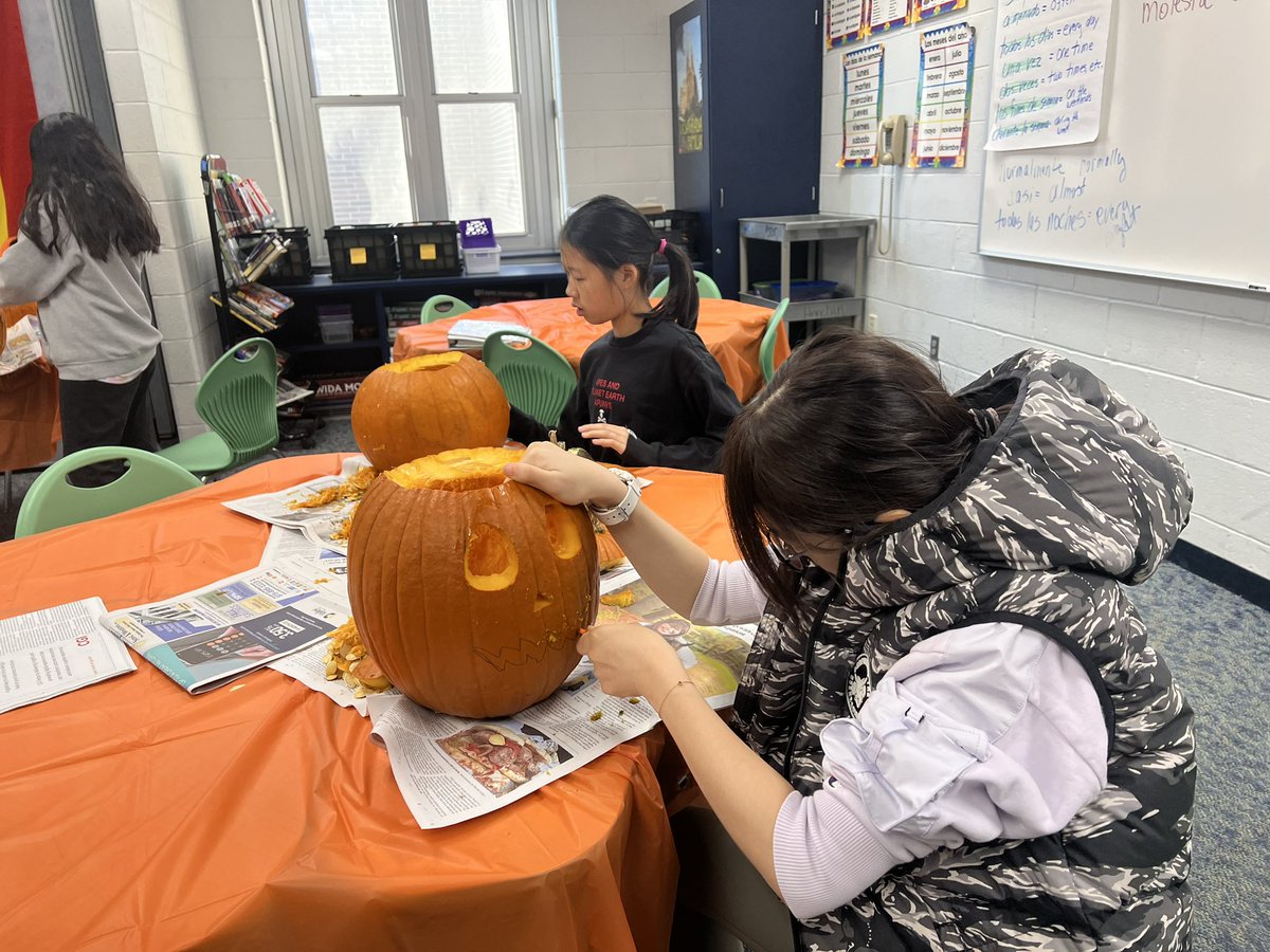 Celebrating Halloween with my ESL students by carving pumpkins! <a href="/RamapoRidgeMS/">Ramapo Ridge MS</a>