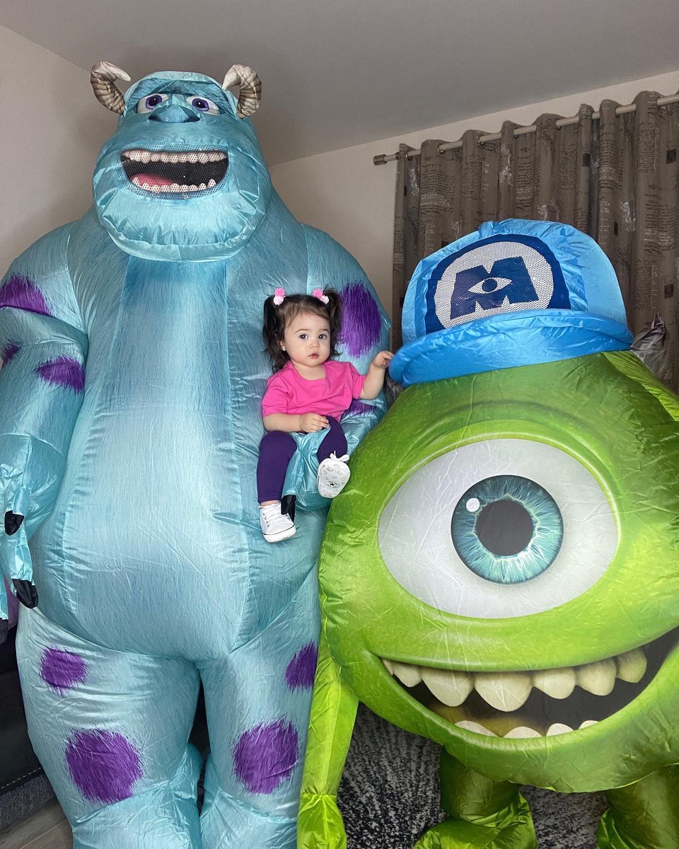 Happy Halloween from Boo, Sully &amp; Mike Wazowski! So if there’s a live action of Monster’s Inc., Amelia’s available! 💚💙👻👧🏻👨‍👩‍👧