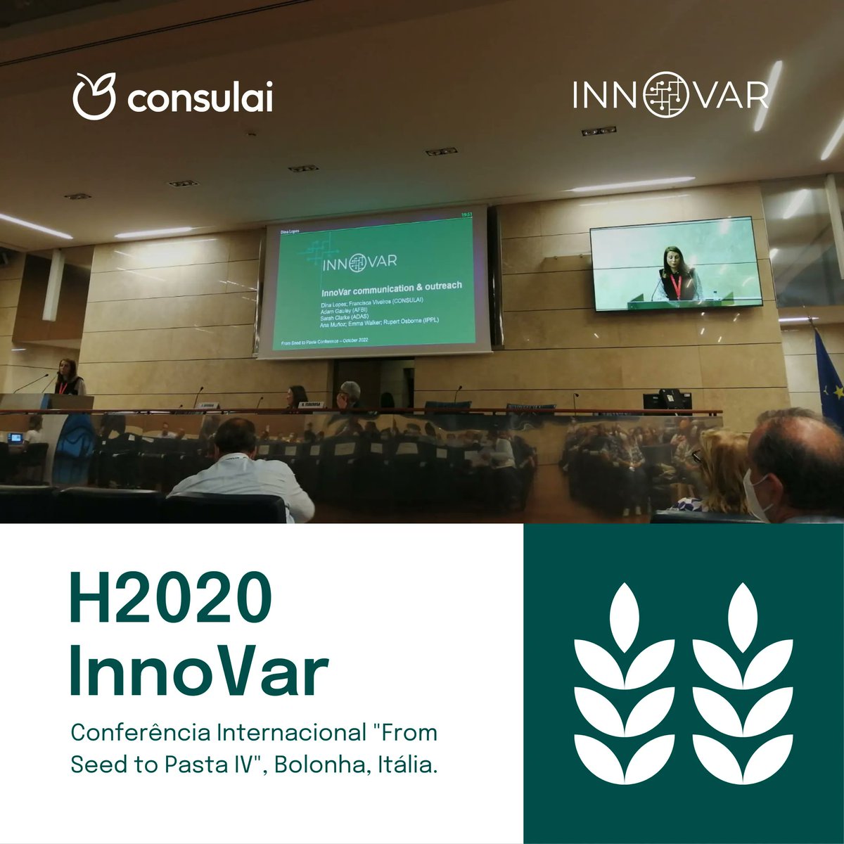CONSULAI's tweet photo. 📢 Last week the Director of R&I at #CONSULAI, Dina Lopes, presented what we have done within the project #H2020InnoVar
🌾 The presentation took place at the conference From Seed to Pasta IV, held in Bologna. Find out more on the project website: https://t.co/NmjBhDS605 https://t.co/Ra6rsmaHpr