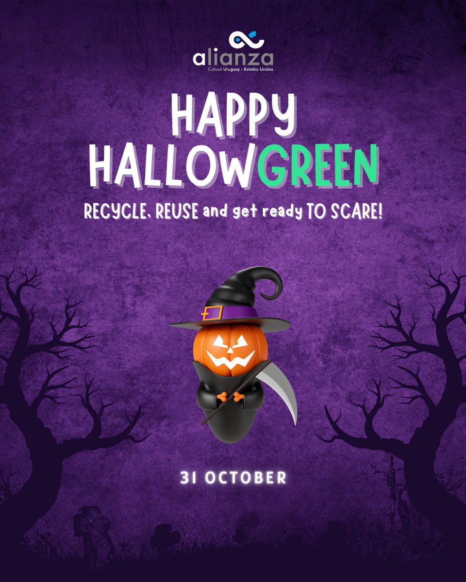 alianzaeduuy's tweet photo. Happy Halloween! 🎃
Este año en la Alianza te invitamos a celebrar un Halloween diferente. ¿Cómo? Haciendo del reciclaje y la conciencia medioambiental nuestro principal motivo. ¡Por eso queremos celebrar un #HallowGreen! https://t.co/AZ0OZJwAD8