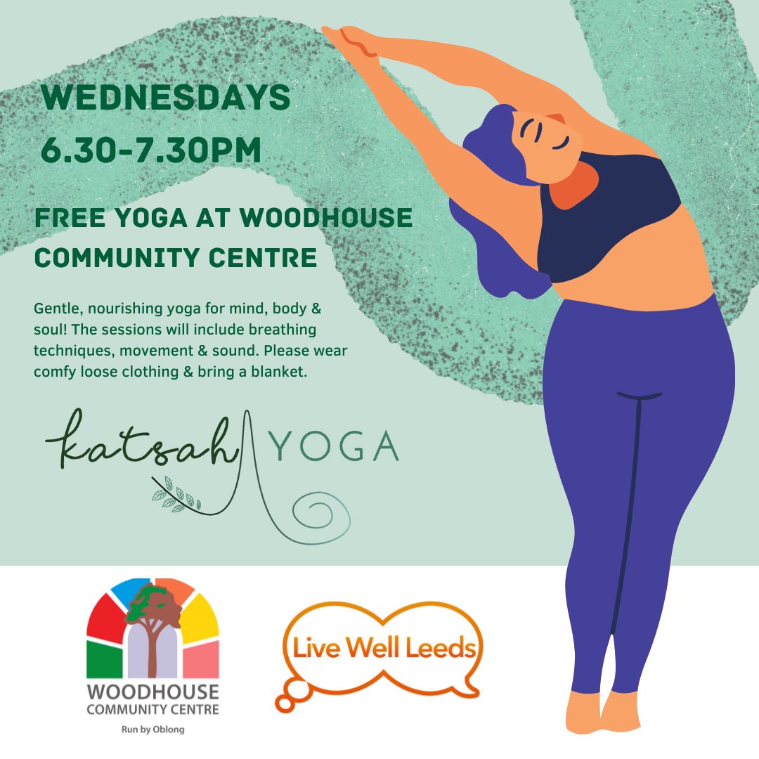 Free Yoga with Katya is back at Woodhouse Community Centre starting this week! Every Wednesday 6.30-7.30pm. Email Katya to book on, or call the community centre on 0113 2459610. Spaces are limited. Free and open to everyone at all levels.