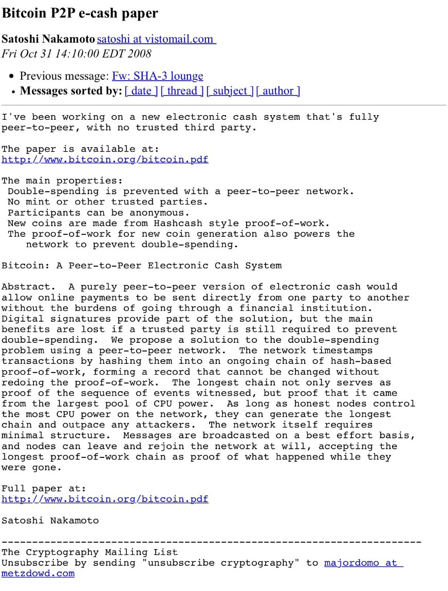 greenleaf_jenn's tweet photo. The email that started the revolution. Happy 14th birthday #Bitcoin! https://t.co/CseB8uFNA9