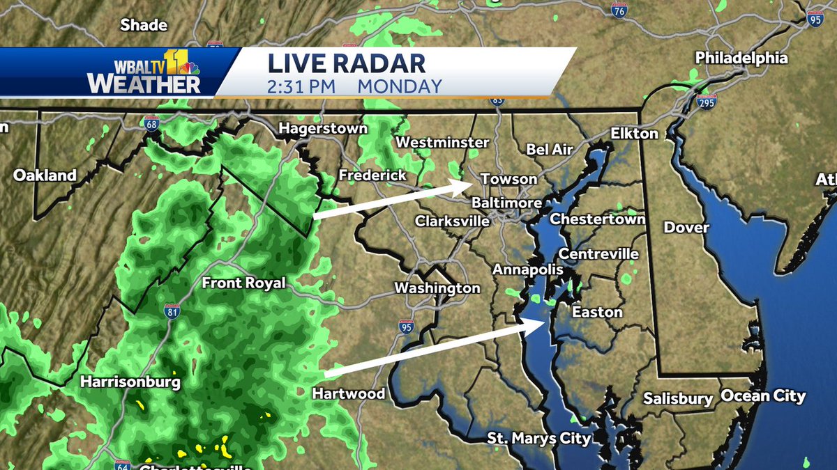 Radar Update: It's been mostly dry around Baltimore the last few hours, but this batch of rain should arrive in the Metro 3:30 - 6 PM. Could be a few showers for Trick or Treat, but I'm still going! #MdWx #Halloween