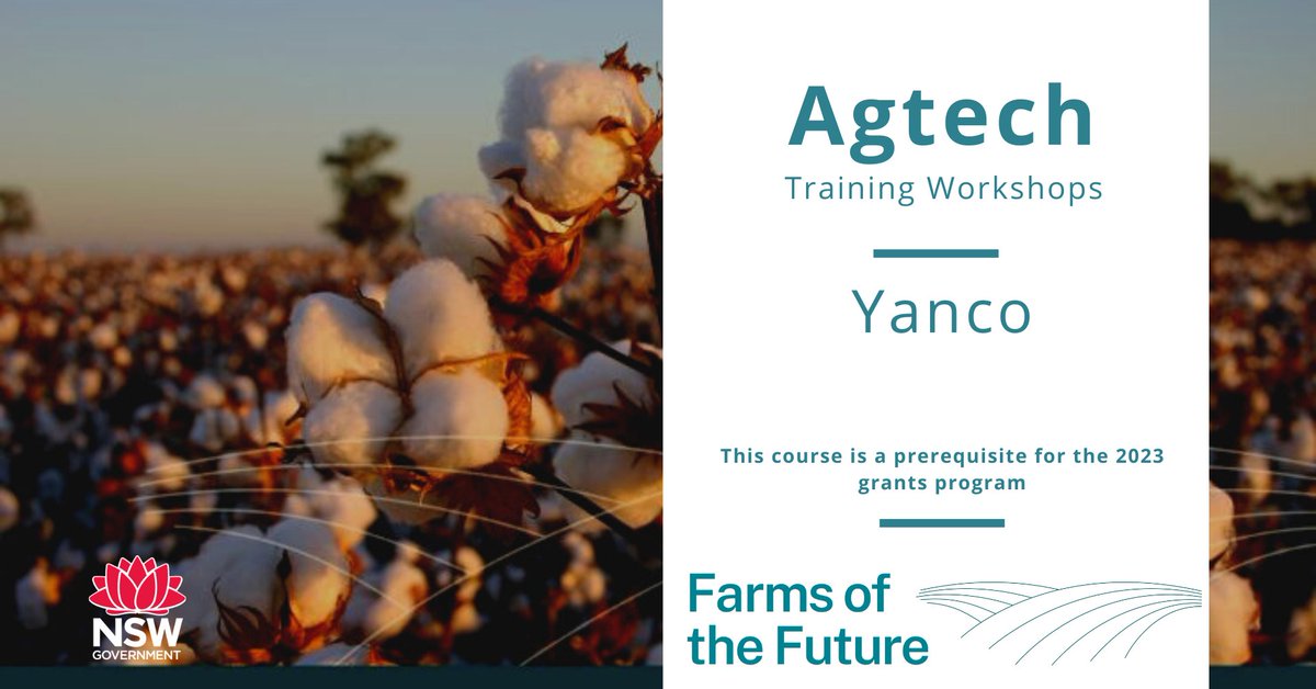 FREE Agtech Training for growers seeking to apply for a 2023 Farms of the Future grant. Grants to encourage the adoption of agtech &amp; digital connectivity solutions on NSW farms.  #fotf @nswdpi
<a href="/SarahGroat1/">Sarah Groat</a>
bit.ly/3DMIyJl