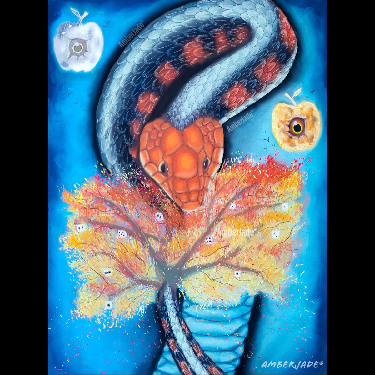 ArtistAmberJade's tweet photo. “Fruit for Thought?" 9th in my "Darkness and Evolution" collection. ®️AmberJade #AmberJade #uniquelymyway #surrealism #pastel #artwork #HappyHalloween #TrickorTreat https://t.co/8E9c9tZHXO