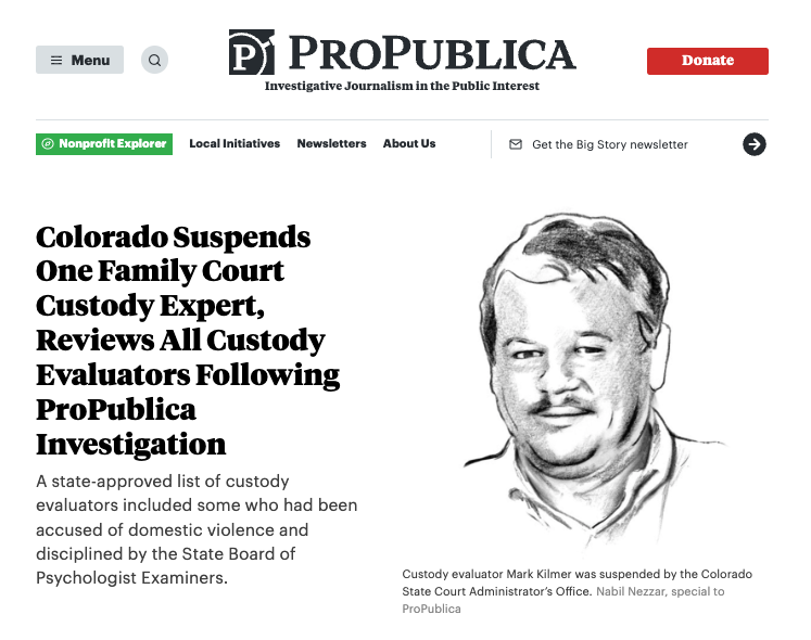 The #Colorado courts have suspended a well-known custody evaluator & launched a review of the entire state-approved roster, following a @ProPublica investigation. @Hannah_Dreyfus Keep reading: propublica.org/article/colora…