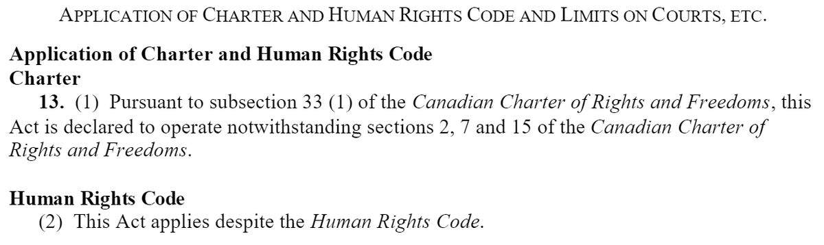 The <a href="/fordnation/">Doug Ford</a> government isn't just immunizing its law from Charter review, it is *criminalizing* the exercise of a fundamental freedom (the right to strike) under the Charter.

All Canadians should be outraged.

Solidarity to <a href="/osbcucscso/">OSBCU-CSCSO</a> and all workers resisting this affront.
