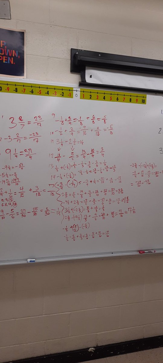 MrSimpsonMath's tweet photo. 9s worked on adding and subtraction rational mixed fractions. 
We started small and built up to the mixed fractions by working at white boards in random groups of 3 to answer 20 questions. I took pictures as they all were so proud the work they did. #buildingthinkingclassrooms https://t.co/xkGhH0sA0O