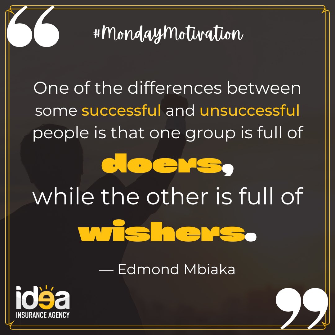 idea_insurance's tweet photo. Ideas are no more than ideas if you don’t do anything about it! Start putting things in action instead of wishing them to happen, and you’ll find your way to success.
#success #successquotes #mondaymotivation #doers #putintoaction #workhard #fullfilment #acomplishments #goals https://t.co/COIsjbuQXA