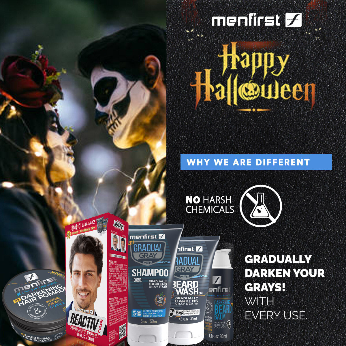 MenfirstUSA's tweet image. This October, may your treats be many and your tricks be few. Hope you have a sweet Halloween.
Shop now: menfirst.com
#menfirst #dyehair #hair #men #darkhair #grayhair #greyhair