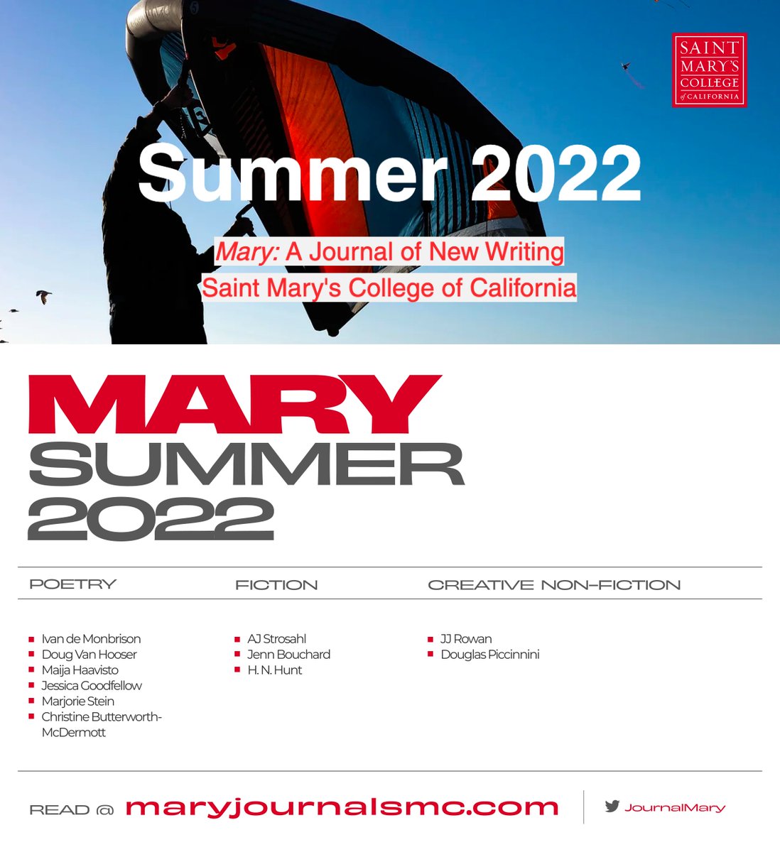 JournalMary's tweet image. We are happy to announce the release of the MARY Summer 2022 Issue! Visit maryjournalsmc.com to read these stunning poems, fiction, and nonfiction. We are so grateful to the amazing writers and artists who trusted MARY as a home for their work. 
❤️ - Editors