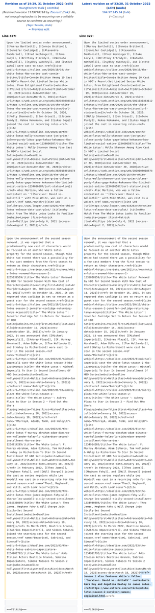 AussieParlEdits's tweet photo. The White Lotus Wikipedia article edited anonymously from Department of Imigration and Border Protection https://t.co/s0j6twvwAX https://t.co/8jbMhd5AvN