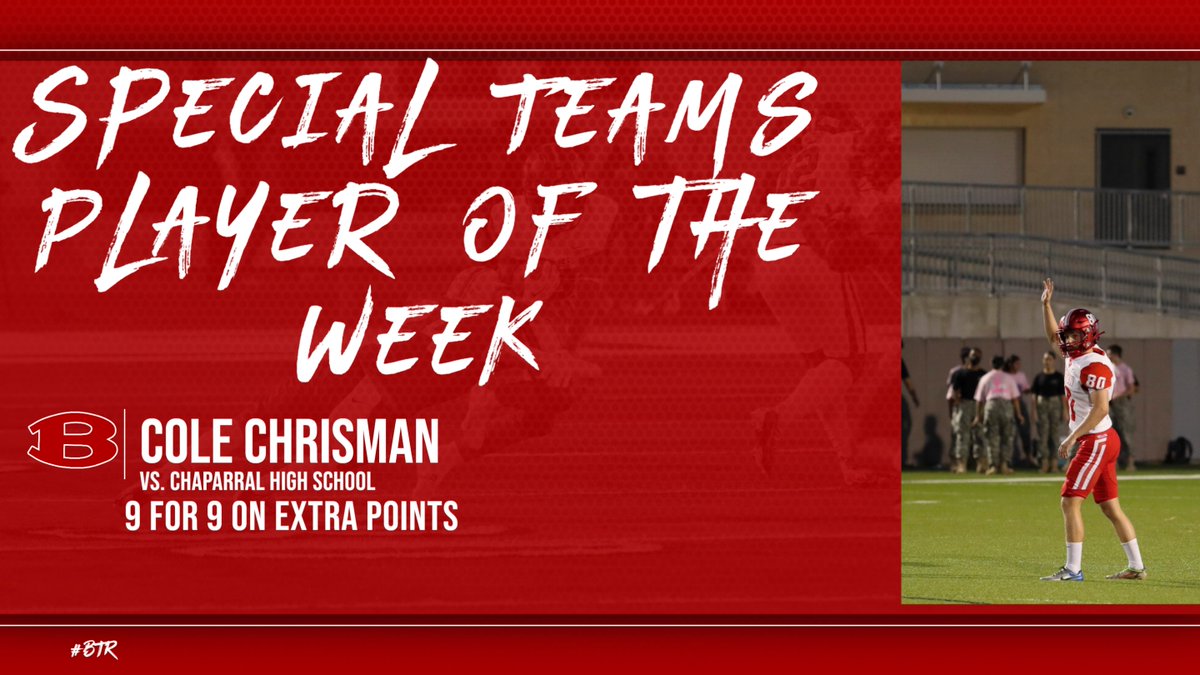 BeltonTigerFB's tweet image. Tiger Fans! Special Teams Player of the Week Cole Chrisman! Cole was perfect when kicking for points this week going 9 for 9 on extra points against the Bobcats! Big Thanks to Tiger Media for the fantastic photos from the game Friday night! #BTR