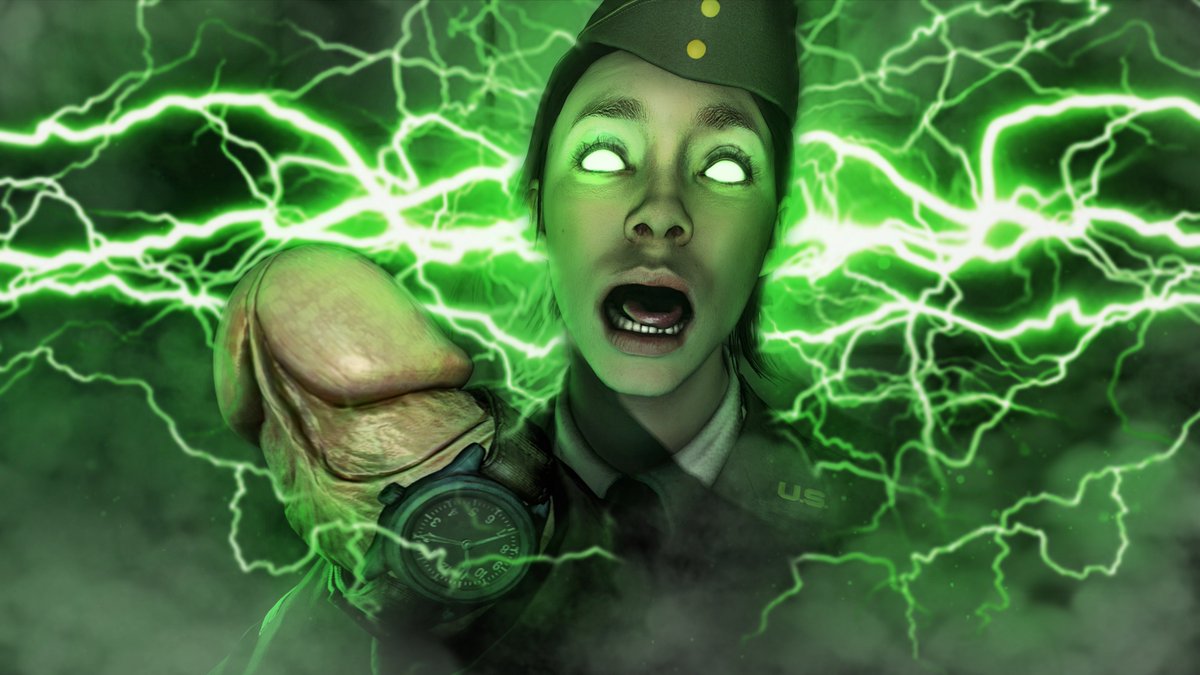 akatomasu's tweet photo. OK, one last use of the lightning, was tempted to not post this but what the hell it's Halloween.

God damn it green, if you go into an underground german lab there's weird experimental nazi goo. Do not stick your hand in! https://t.co/dO2k9RQkoQ
