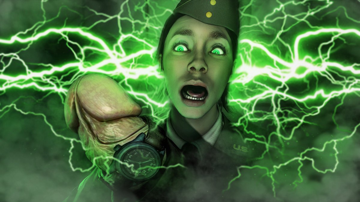 akatomasu's tweet photo. OK, one last use of the lightning, was tempted to not post this but what the hell it's Halloween.

God damn it green, if you go into an underground german lab there's weird experimental nazi goo. Do not stick your hand in! https://t.co/dO2k9RQkoQ