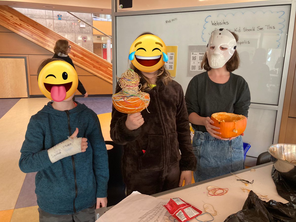 We looked at pumpkins through an artistic, mathematical and scientific lens.  First we sketched, then we measured and estimated. Finally, we learned about the scientific method to explore the question, “how many rubber bands does it take to explode a pumpkin?”