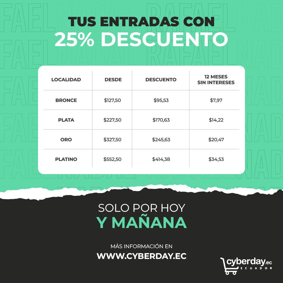 nicolapentti's tweet photo. Hoy y mañana por el CyberDay aprovecha el 25% de descuento y difiere hasta 12 meses sin intereses. #Nadalenquito #Nadal #Ruud #tenis https://t.co/BzCWsmfTMo