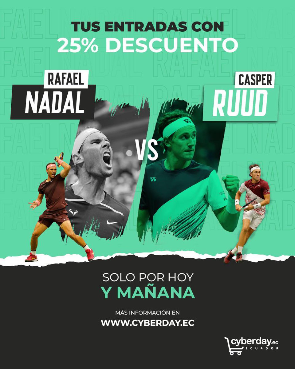 nicolapentti's tweet photo. Hoy y mañana por el CyberDay aprovecha el 25% de descuento y difiere hasta 12 meses sin intereses. #Nadalenquito #Nadal #Ruud #tenis https://t.co/BzCWsmfTMo