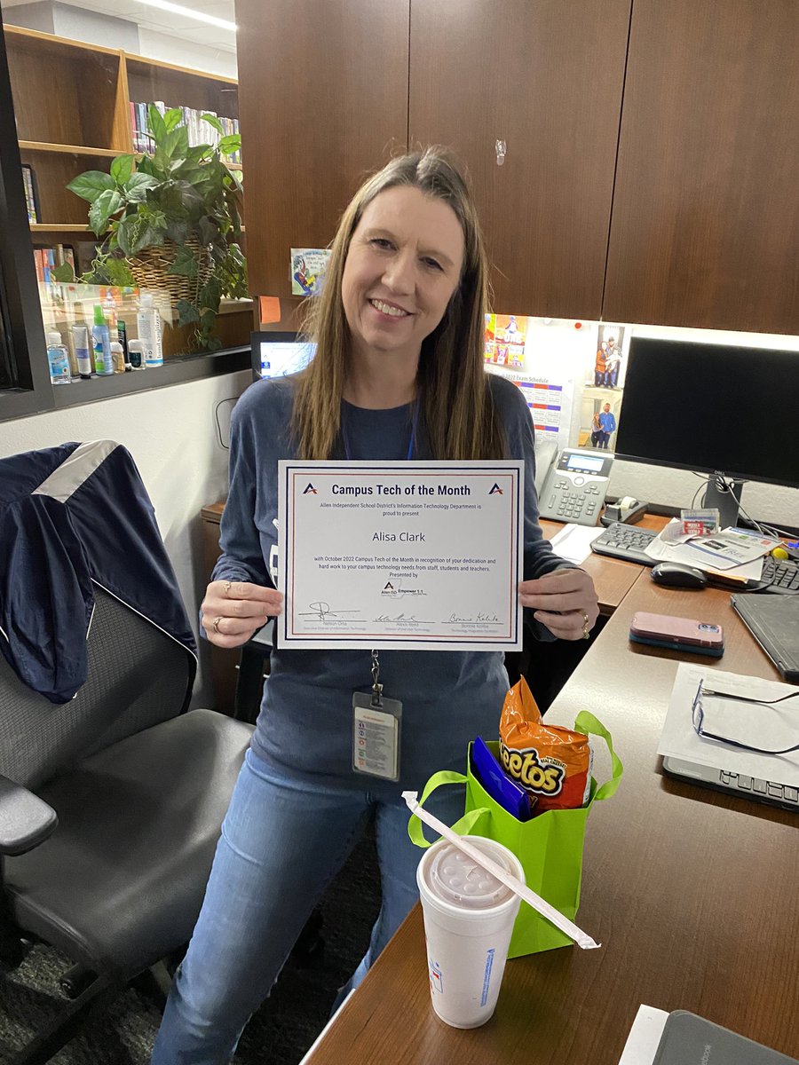 bjkoliba's tweet image. Congratulations to Alisa! Campus Technician of the month for October! She keeps technology running smoothly at AHS ☺️#wemakeIThappen @APetersonTX @AllenISDTech @PrincipalAHS