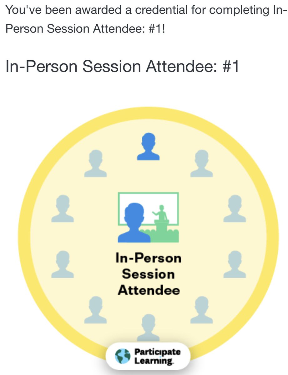 Yeah! I earned my first in-person session attendee badge &amp; completed last month Ambassador Challenge. And the best of all, I keep growing with <a href="/ParticipateLrng/">Participate Learning</a> #unitingourworld <a href="/MicheleMacumber/">𝕄𝕚𝕔𝕙𝕖𝕝𝕝𝕖 𝕄𝕒𝕔𝕦𝕞𝕓𝕖𝕣</a> <a href="/EloiseOsbornePL/">Eloise Osborne</a>