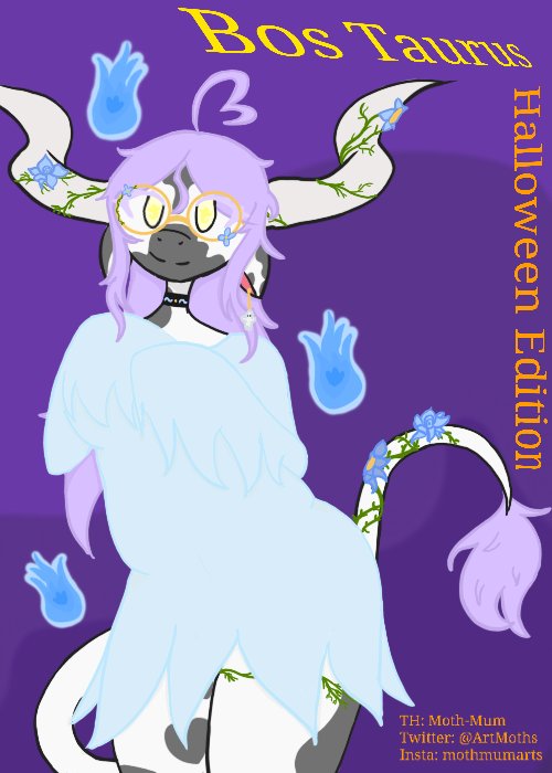 ArtMoths's tweet photo. #HappyHalloween everyone! Here's the special edition of Bos Taurus!
Featuring Katherine in a spooooky ghost costume!
*artist comments: a little late with this piece 😅I really enjoy the vines on this piece!
#furryart #furryartist #furryartwork #BosTaurus #cowfurry #artist https://t.co/DPoMfGARY7
