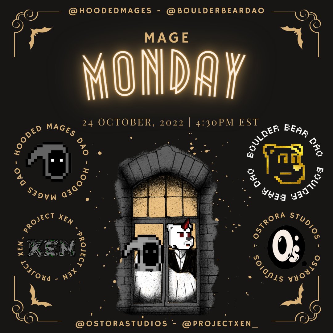 It's a Halloween Hoedown BABYYY 👻🎃

We're running it up with our usual cohost <a href="/BoulderBearDAO/">Boulder Bear DAO | #BearHug</a>, chatting the new @OstoraStudios identity and and @ProjectXen_'s mint today! 👀🔥

There are going to be a few free mints &amp; some giveaways for attendees! 🎁

x.com/i/spaces/1ynJO…