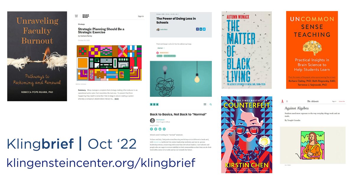 Klingbriefer's tweet photo. Boo! Don't be scared - the October #Klingbrief is here! Readings on how schools should do less by @bjfr @mit_tsl,  #StrategicPlanning from @HarvardBiz,  going "Back to Basics" from @ejhudson @GOAlearning,  "Against Algebra" by @DrTempleGrandin &amp; more. 
https://t.co/6hx9f25OhX https://t.co/QUZ2jw8VSE