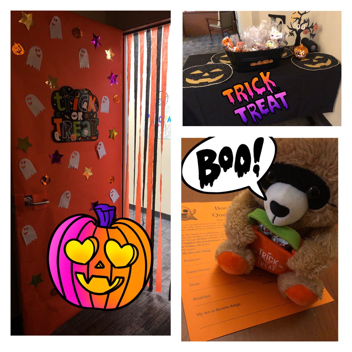 October 31 campus fun with boo buddy reveal, book character dress up and staff trick or treat. 🎃👻