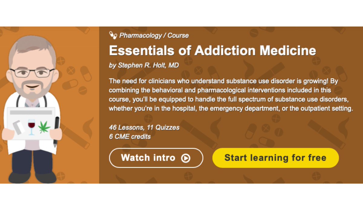 📢 Resource Alert 📢 Check out the new Medmastery online course in #addiction medicine led by @StephenHolt7 

"Essentials of Addiction Medicine" offers 46 lessons and 6 CME credits. Start learning for free @ medmastery.com/course/essenti…