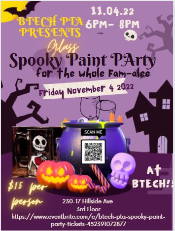 BtechSchool's tweet photo. Join your BTECH PTA for a fun evening painting a Spooky Glass or Mason Jar of your choice. 

Come out with the whole family for only $15 per person!!!

Register and pay at the link 

https://t.co/tcWNeiGrKE

OR 

Send $15 to $BTECHPTA2022 with Name and # of tickets https://t.co/xAl2xdJuqu