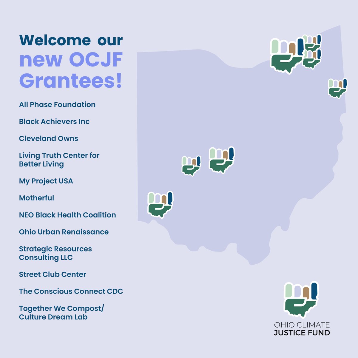 OhioCJFund's tweet photo. Today, we're thrilled to announce the newest cohort of OCJF grantees! We'll be spotlighting each of these organizations in the coming weeks, but for now, help us congratulate these groups as they work to address climate and environmental justice in their communities! https://t.co/zSU3JxWl7v