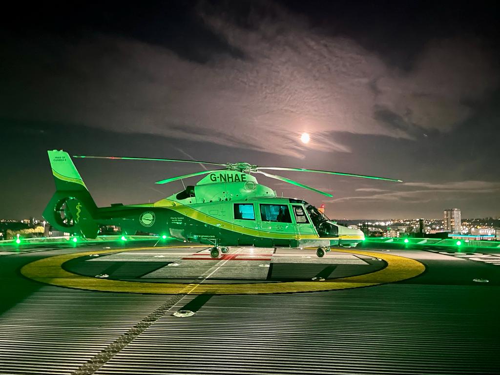 We couldn't share a more appropriate image on #Halloween... 👻 A spooky sky looms behind the Pride of Cumbria II on the Royal Victoria Infirmary roof. Have a great night, everyone and stay safe! 🎃 #GNAAS #Charity