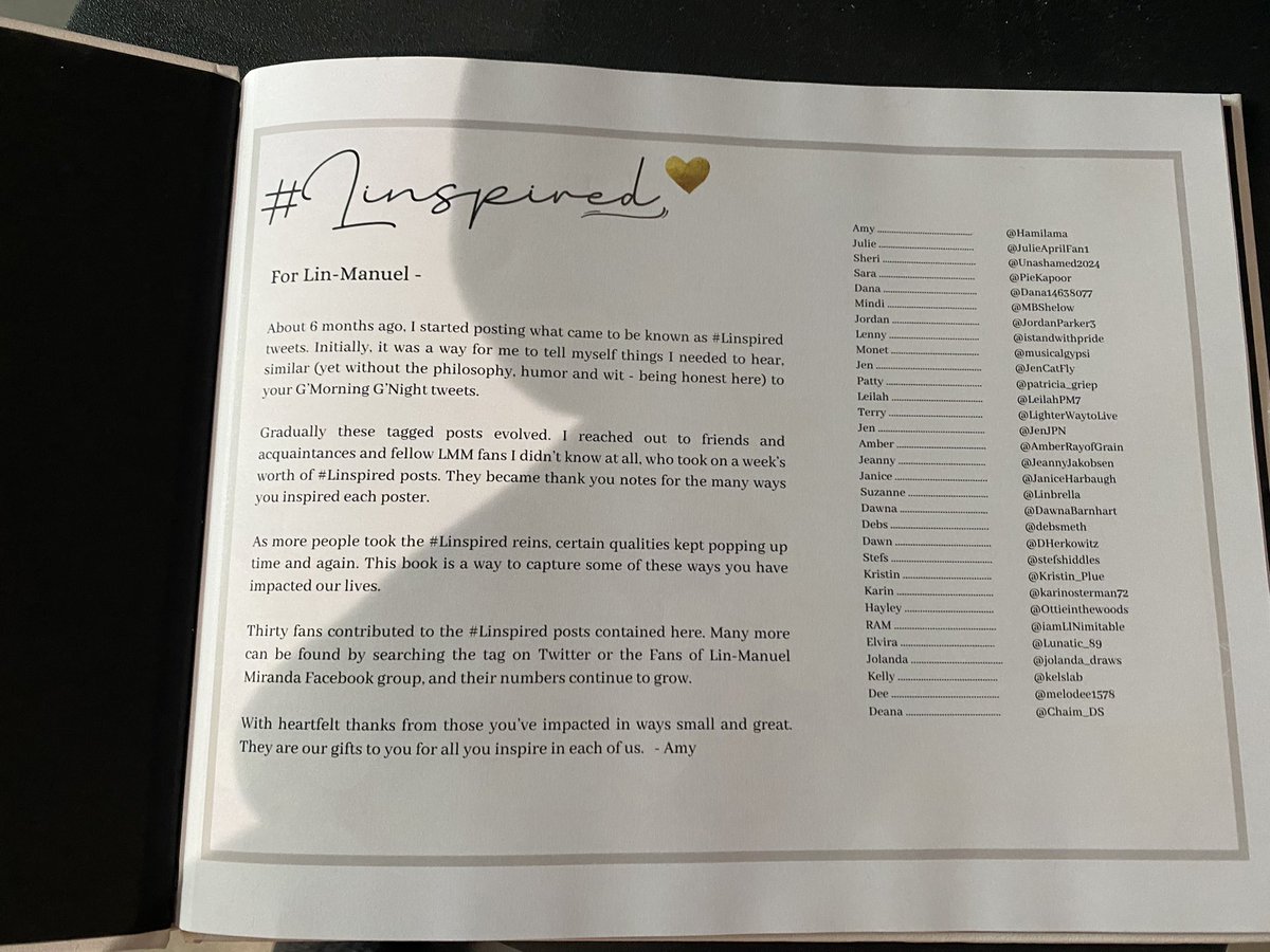 Hamilama's tweet photo. For the #Linspired book I divided the entries into categories & they reflect what we so admire about him: Ripples; Collaboration; Lifting Up Others; Friendship; Authenticity; Love; Inspiration; Family; Giving Back; Gratitude; Life Saver; Representation; Linspiration/Linshine https://t.co/HmumH4gIcF