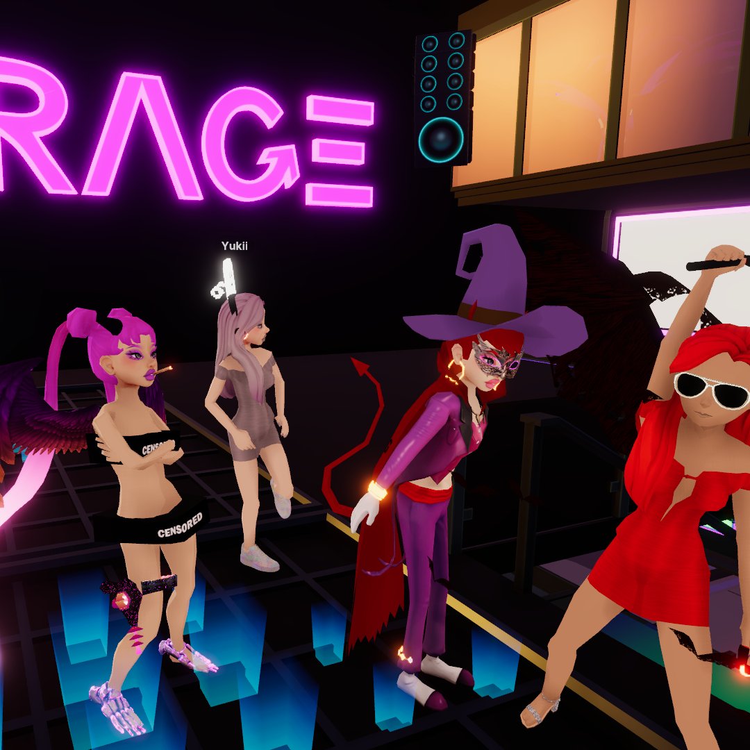 MAMATRAXdcl's tweet photo. Happy Halloween from #RageNightClub 💀🖤🎃🧡 (-70,82) @multinft @decentraland #DCL #web3 #multinft #Decentraland #Halloween #spooky #digitalfashion #costumes https://t.co/LZyEFAAeHP