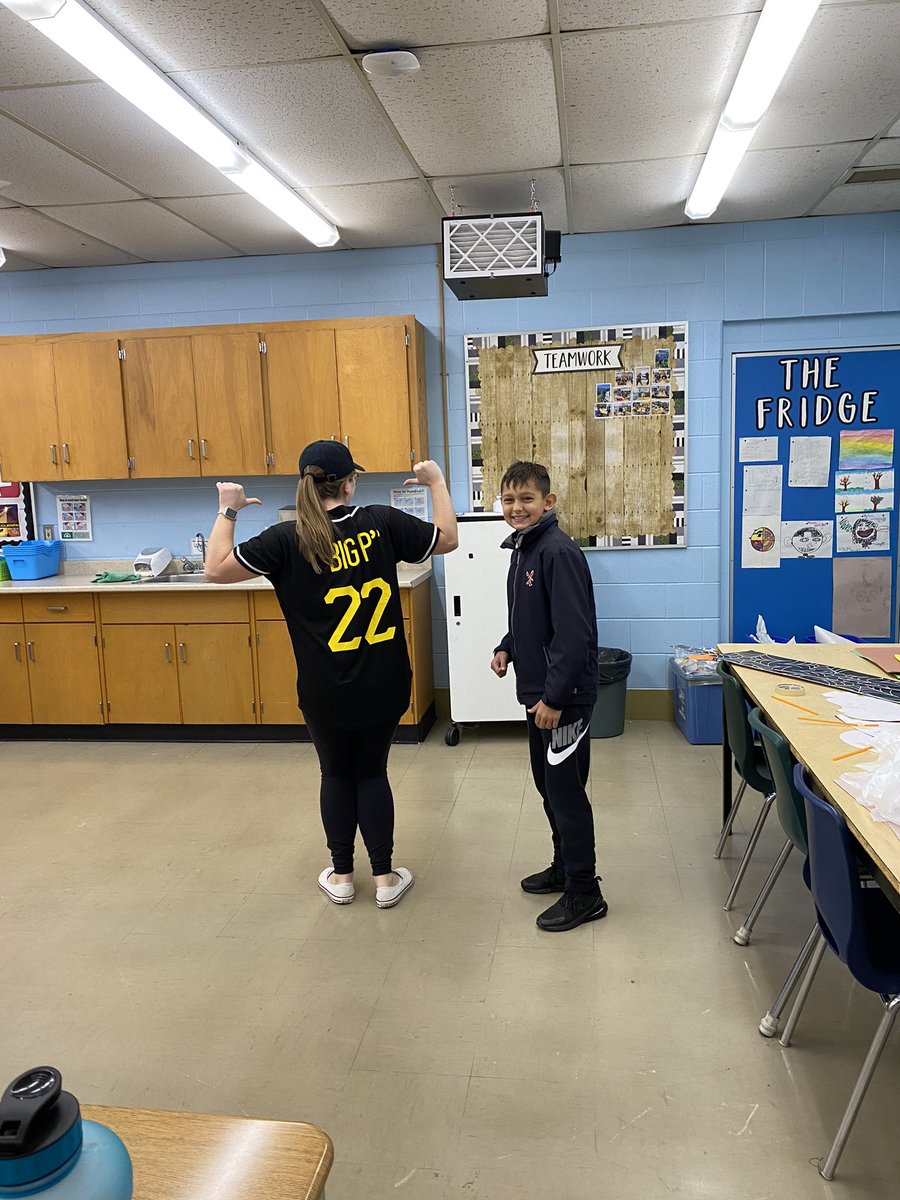 MissSibbick's tweet photo. When your kids give you the nickname “Big P” (a class joke about Pittsburgh Pirates) you have to cricut a jersey for Halloween! The reaction today was absolutely perfect. Happy Halloween Superstar 7s! I’m so proud to be your teacher. 🎃 https://t.co/VSW0TYfigH