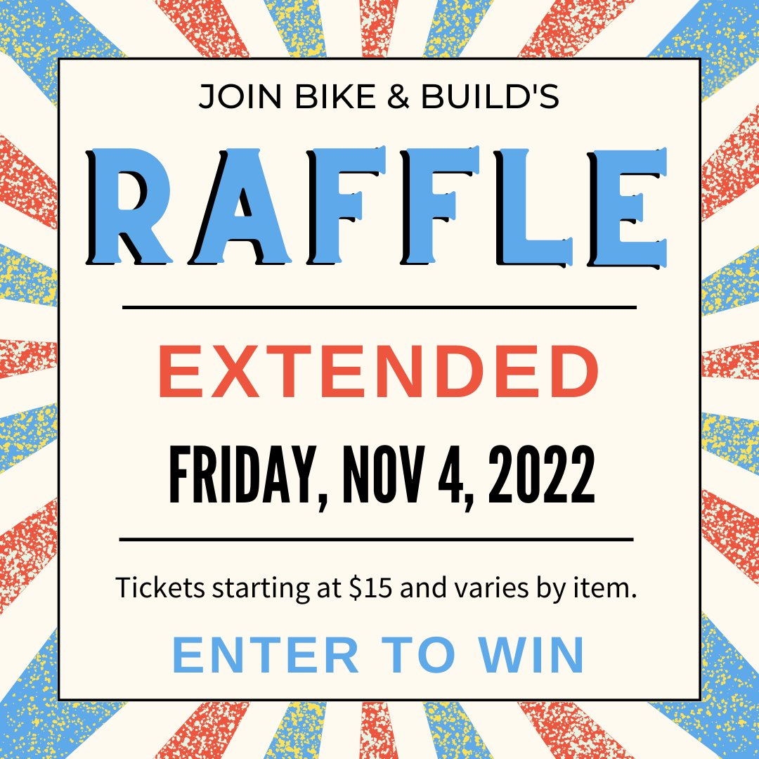 There is still time to enter the Bike &amp; Build Raffle! Enter for the chance to win amazing prizes and support our '23 rides! 

Enter here: bit.ly/bikeandbuildra… 

#raffle #bikeandbuild #joshuatree #tinyhouse #costarica #osprey #statebike #citi